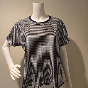 Frame Slouchy Crewneck T-Shirt Black White Stripe L
